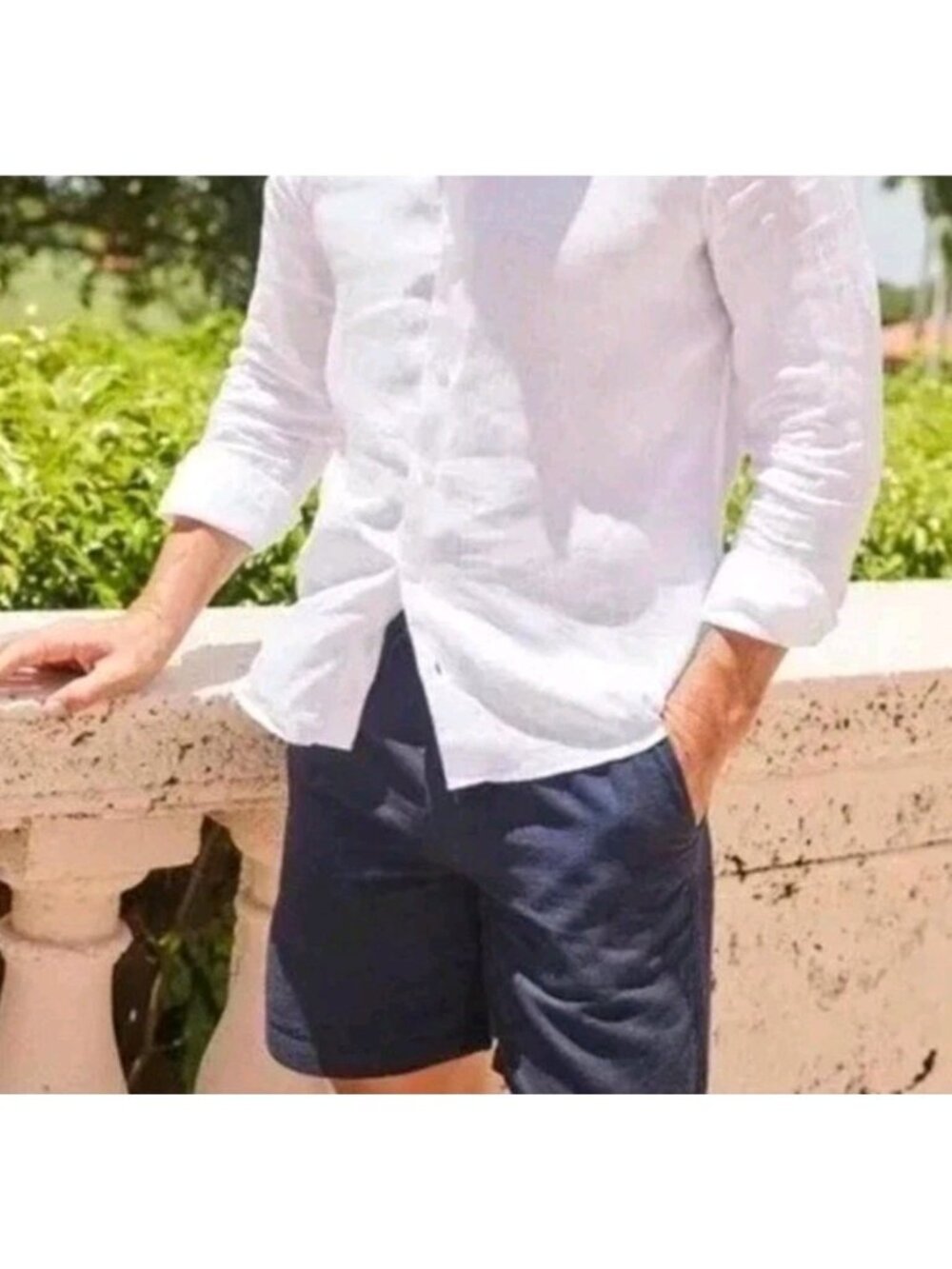 NWT Collars and Co Large Toscano Linen Cotton Shorts Mens 7" Navy Pull On